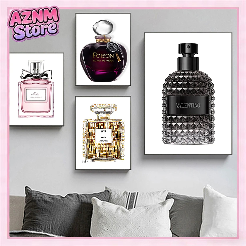 Home Fragrance Bottle - 1 Buah Poster Kanvas Cetak Nordik