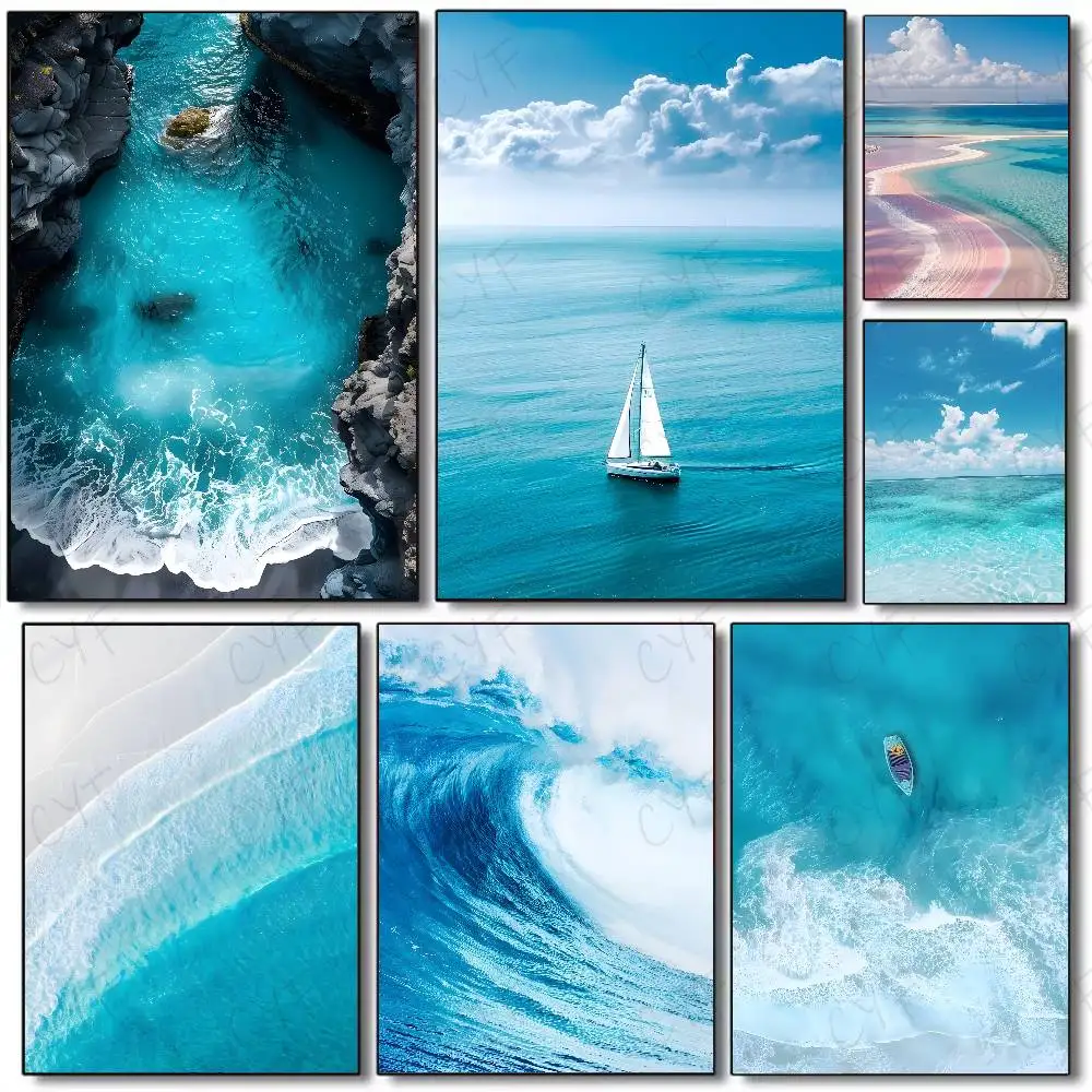 Home Fragrance Ocean Breeze - Poster Gelombang Laut Pantai Cetakan Seni